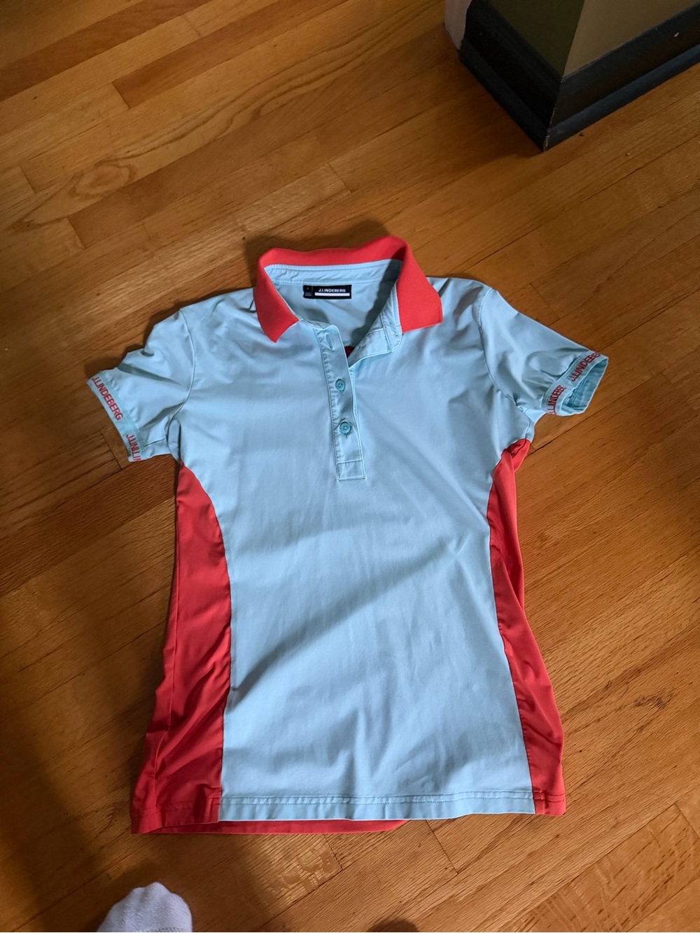 J.Lindeberg Light Blue Polo with Coral Trim